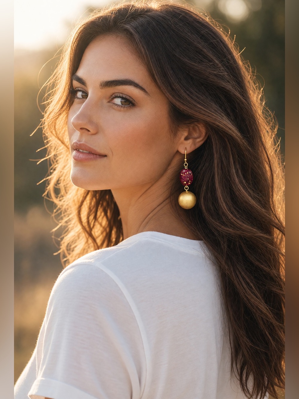 💛♥️EXPRESS💛♥️Gold & Berry Bead Double Drop Earrings/NIP